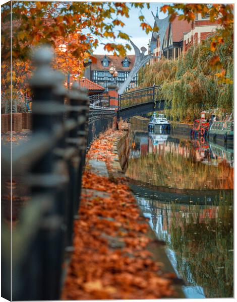 Autumn leaves on Waterside, Lincoln Canvas Print by Andrew Scott