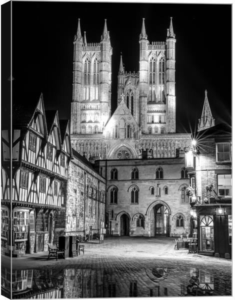 Lincoln Cathedral at night - black and white Canvas Print by Andrew Scott