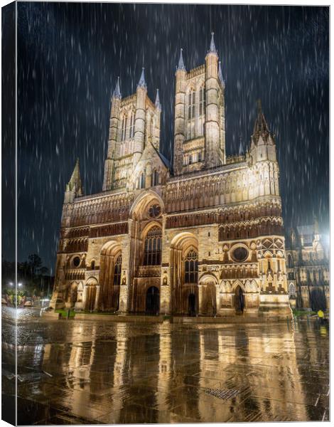 Lincoln Cathedral and torrential rain Canvas Print by Andrew Scott