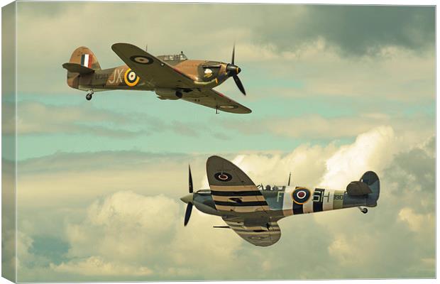  Batle of Britain Spitfire ad Hurricane crossover Canvas Print by Andrew Scott