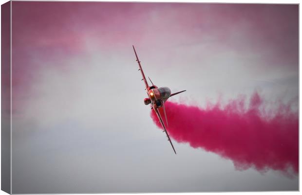 RAF Red Arrow Hawk Jet with smoke on  Canvas Print by Andrew Scott