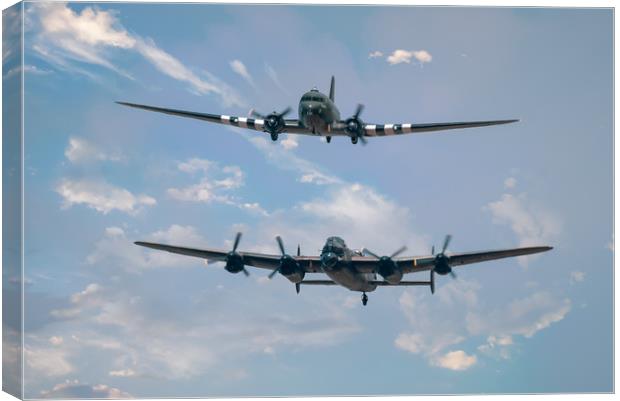 Lancaster Bomber and Douglas Dakoka of the BBMF Canvas Print by Andrew Scott
