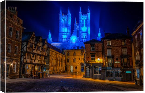 Lincoln Cathedral in NHS blue Canvas Print by Andrew Scott