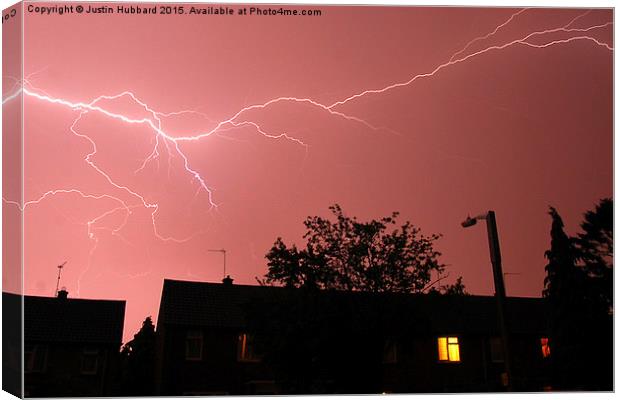 Lightning Over Harlow, Essex, UK 01 Canvas Print by Justin Hubbard