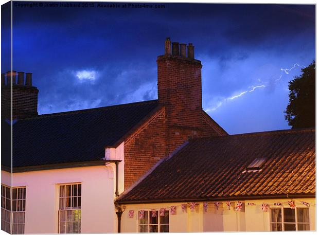  Lightning Over Wymondham Canvas Print by Justin Hubbard