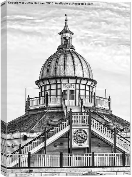  Eastbourne Pier, Camera Obscura (Greyscale) Canvas Print by Justin Hubbard