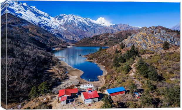 Landscape view of Kaltal lake n Mount Manaslu Canvas Print by Ambir Tolang