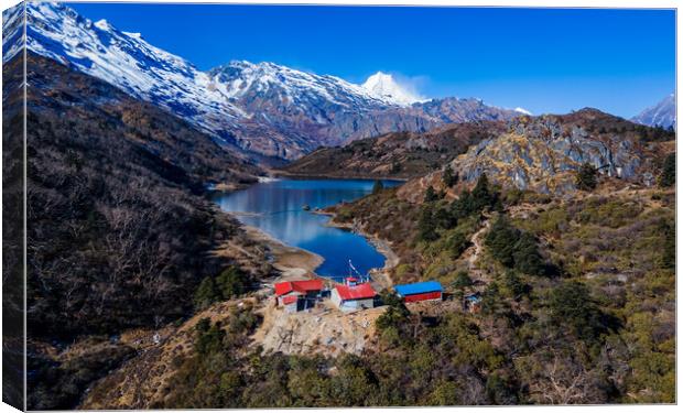 Landscape view of Kaltal lake n Mount Manaslu Canvas Print by Ambir Tolang