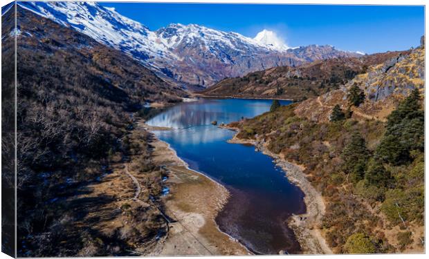 Landscape view of Kaltal lake n Mount Manaslu Canvas Print by Ambir Tolang