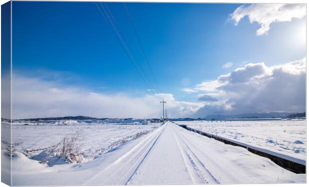 Landscape view of snow cover road  Canvas Print by Ambir Tolang