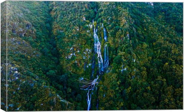 aerial view of Waterfall  in the middle of forest Canvas Print by Ambir Tolang