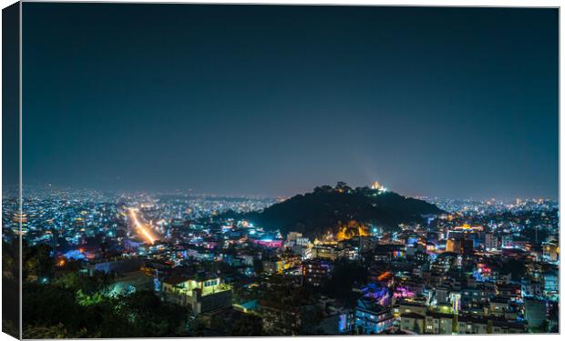 aerial view of kathmandu night cityscape Canvas Print by Ambir Tolang