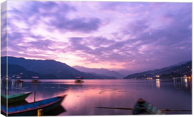 Landscape view of Sunset over the phewa lake Canvas Print by Ambir Tolang