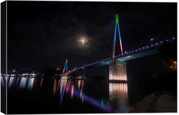  Full Red Moon with Shiny Bridge Canvas Print by Ambir Tolang