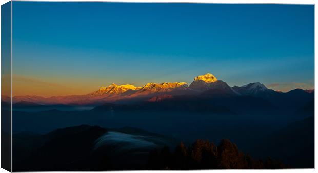 Sunray over the Mount Dhaulagiri Canvas Print by Ambir Tolang