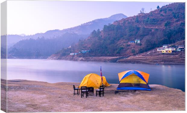 landscape view of lake and camping tent Canvas Print by Ambir Tolang