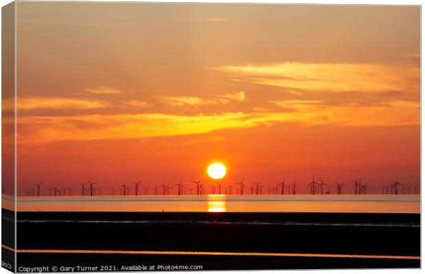 Talacre Wind Farm Sunset Canvas Print by Gary Turner