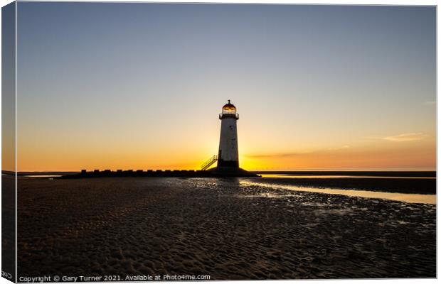 Talacre Lighthouse Sunset Canvas Print by Gary Turner