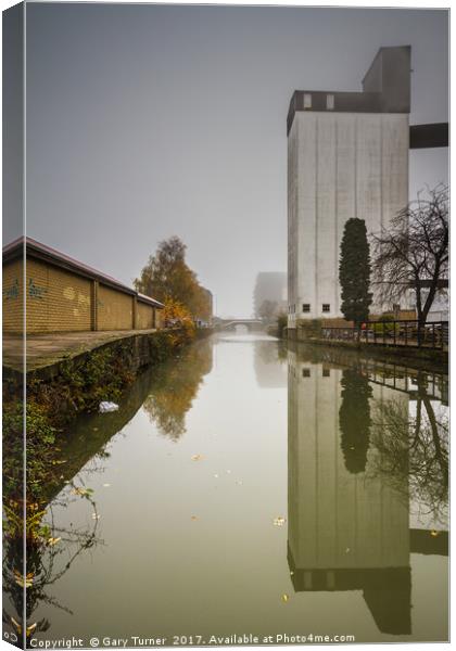 Flour Mill Reflection Portrait Canvas Print by Gary Turner