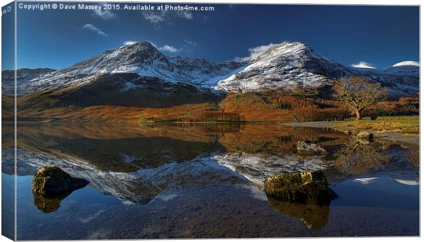 Twin Peaks Reflected at Buttermere Canvas Print by Dave Massey