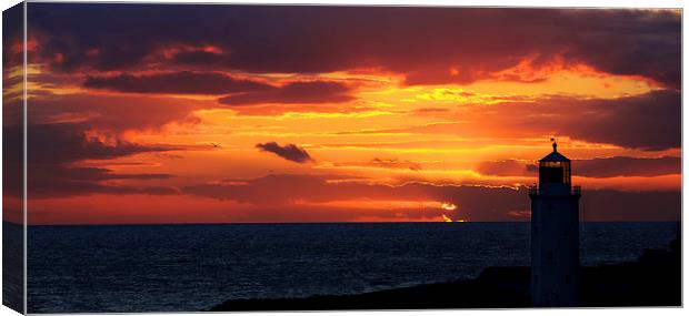 Golden Skies Over Godrevy Canvas Print by Dave Massey