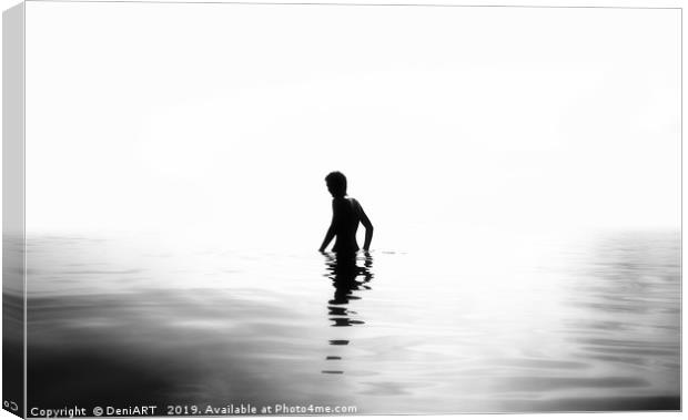 Boy in the sea black and white version Canvas Print by DeniART 