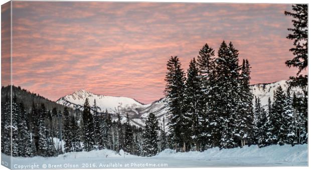 Winter Mountain Sunrise Canvas Print by Brent Olson