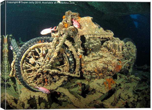 Underwater motor bike cycle Thistlegorm Egypt Canvas Print by Super Jolly