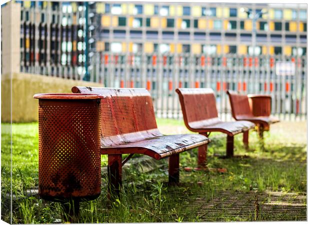 Benches at Park Hill Flats  Canvas Print by Chris Watson