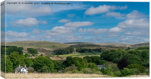 View of Postbridge and the Hills behind Canvas Print by Jo Sowden