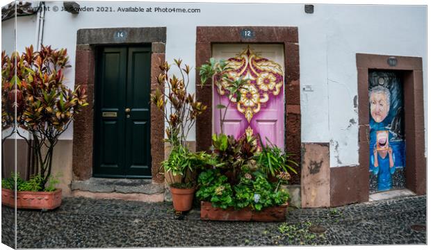 Funchal Doors, Madeira Canvas Print by Jo Sowden