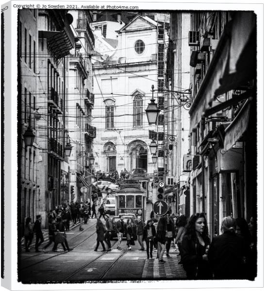 Lisbon Street Life Canvas Print by Jo Sowden