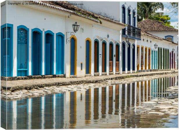 Colourful Reflections, Paraty, Brazil Canvas Print by Jo Sowden