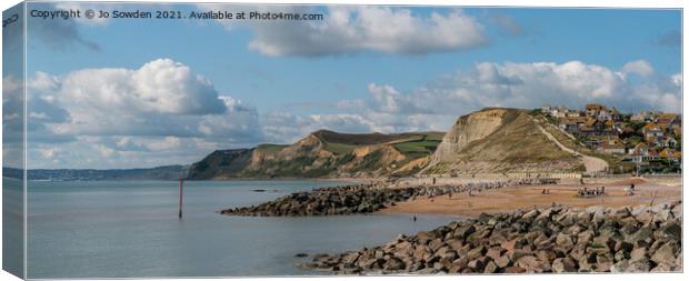 View towards Lyme Bay from West Bay Canvas Print by Jo Sowden
