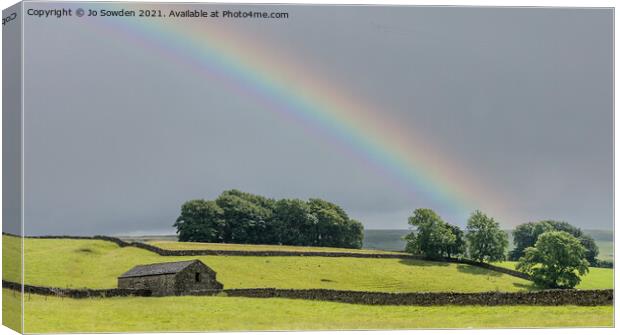 Rainbow over the Yorkshire  Dales Canvas Print by Jo Sowden