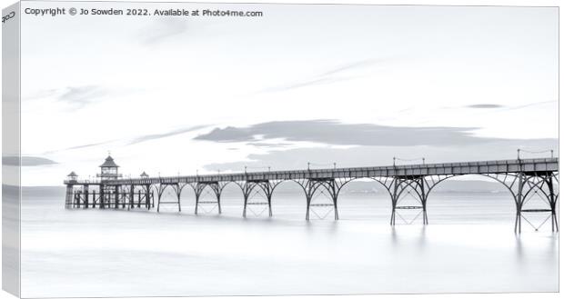 Clevedon Pier at sunset in Monochrome Canvas Print by Jo Sowden