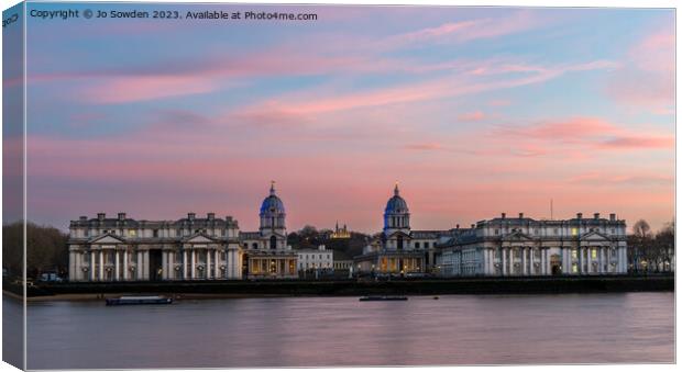 Greenwich at Sunset.  Canvas Print by Jo Sowden