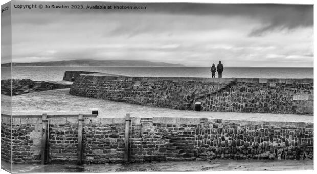 Enjoying the view from the Cobb, Lyme Regis Canvas Print by Jo Sowden