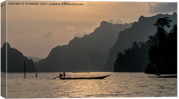 Sunrise over the Cheow Lan Lake, Khao Sok, Thailan Canvas Print by Jo Sowden