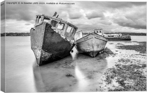 Derelict Boats at Pin Mill Canvas Print by Jo Sowden