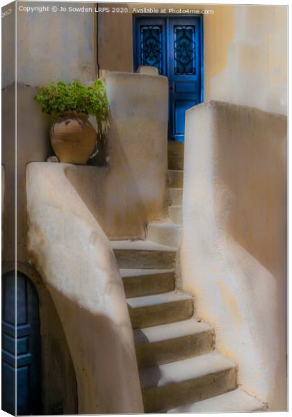  Greek Steps Santorini Canvas Print by Jo Sowden