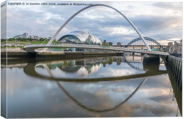 Newcastle Quayside Bridge reflections Canvas Print by Jo Sowden