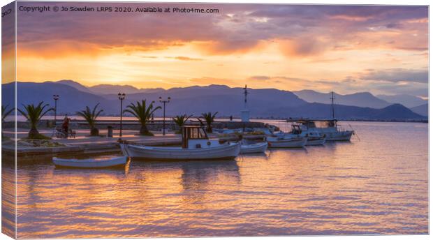 Sunset in Nafplio Canvas Print by Jo Sowden