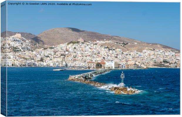View arriving in Syros, Greece Canvas Print by Jo Sowden
