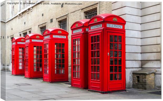 Iconic Red telephone boxes, London Canvas Print by Jo Sowden