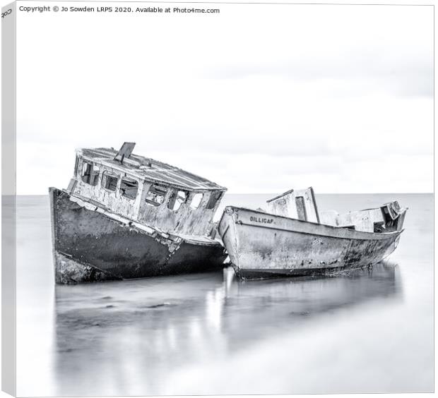 Old Boats at Pin Mill, Suffolk Canvas Print by Jo Sowden