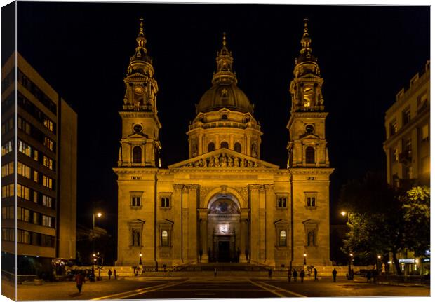 St Stephen's Basilica at night,  Budapest Canvas Print by Jo Sowden