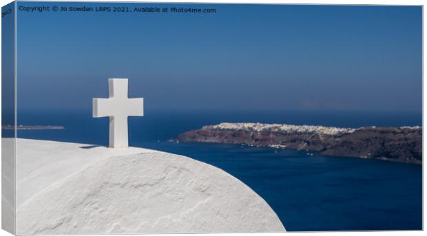 Oia in the distance, Santorini Canvas Print by Jo Sowden