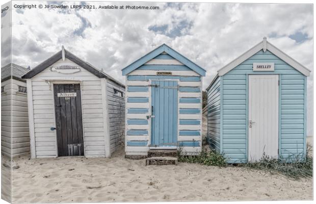 Pastel Beach huts, Southwold Canvas Print by Jo Sowden