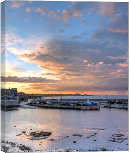 Sunset Seahouses Harbour Canvas Print by Craig Williams